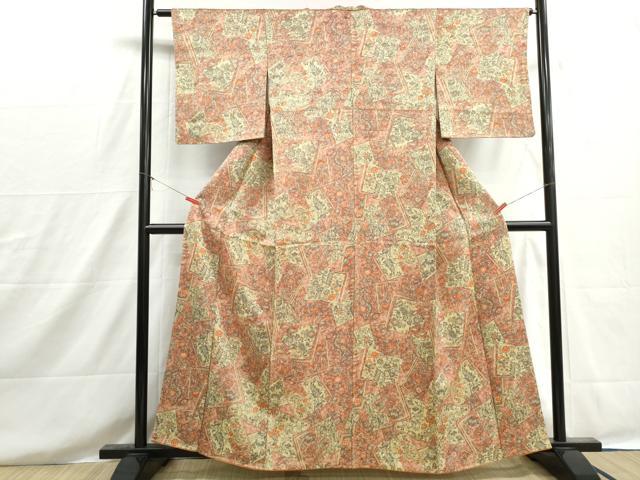 平和屋着物■上質な小紋 冊子更紗花文 正絹 逸品 DABH8591qa