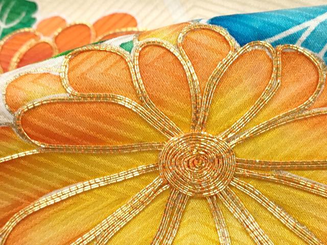 平和屋着物■豪華振袖 駒刺繍 絞り 扇面花松文 金彩 正絹 逸品 DABH8592qa