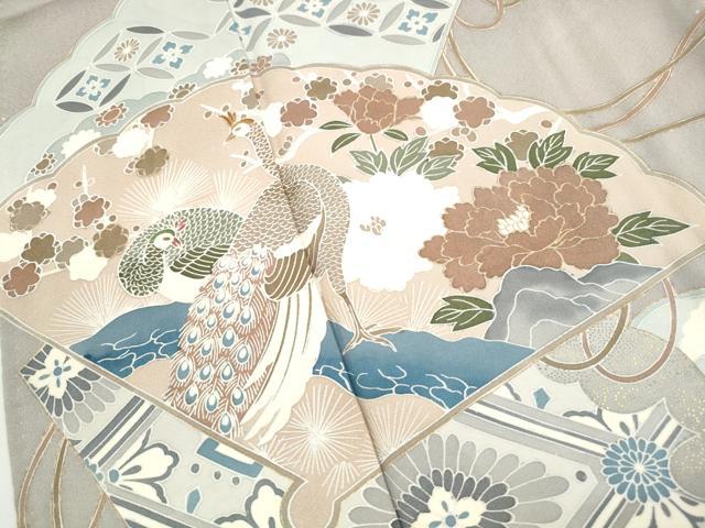 平和屋着物■色留訪問着 刺繍 地紙孔雀花文 金彩 正絹 逸品 DABH8594qa