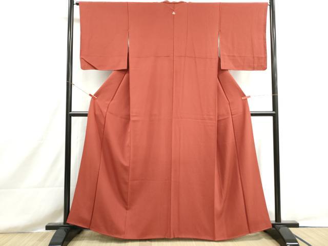 平和屋着物■上質な色無地 赤丹色 正絹 逸品 DABH8595qa