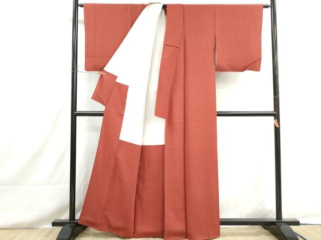 平和屋着物■上質な色無地 赤丹色 正絹 逸品 DABH8595qa