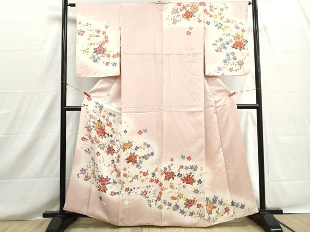 平和屋着物■訪問着 流水草花文 牡丹 暈し染め 正絹 逸品 DABH8597qa