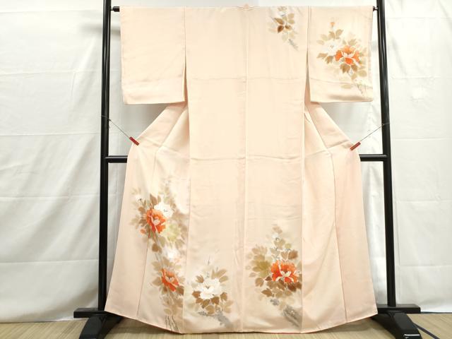 平和屋着物■訪問着 手描き 草花文 牡丹 暈し染め 金彩 正絹 逸品 DABH8599qa
