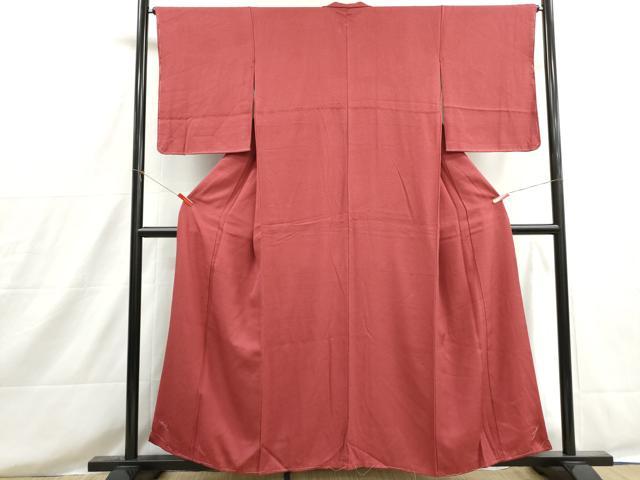 平和屋着物■上質な色無地 霞地紋 銀朱色 正絹 逸品 DABH8601qa