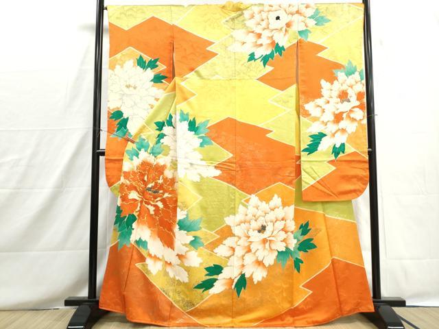 平和屋着物■豪華振袖 駒刺繍 牡丹文 金彩 正絹 逸品 DABH8627qa