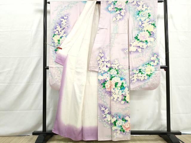 平和屋着物■豪華振袖 草花文 牡丹 暈し染め 銀彩 正絹 逸品 DABH8632qa