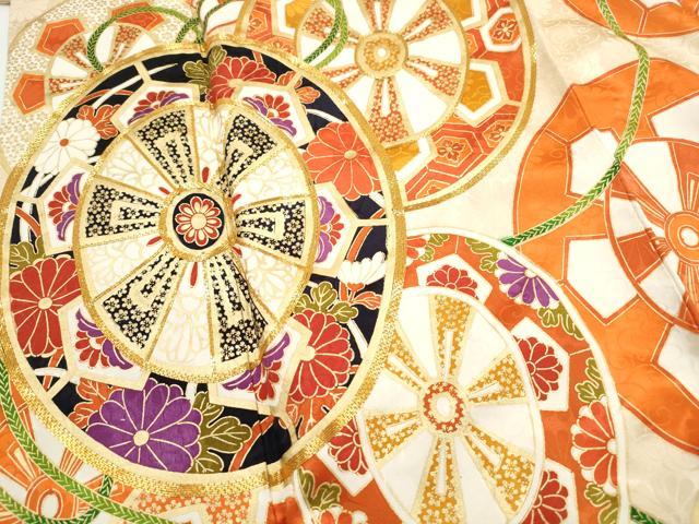 平和屋着物■豪華振袖 駒刺繍 源氏車花文 金彩 正絹 逸品 DABH8636qa