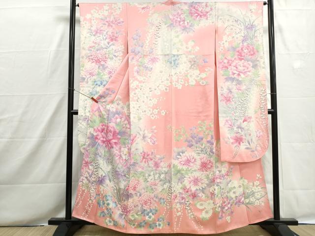 平和屋着物■豪華振袖 刺繍 草花文 暈し染め 銀彩 正絹 逸品 DABH8655qa