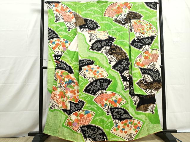 平和屋着物■豪華振袖 駒刺繍 絞り 扇面風景花文 金彩 正絹 逸品 DABH8665qa