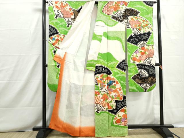 平和屋着物■豪華振袖 駒刺繍 絞り 扇面風景花文 金彩 正絹 逸品 DABH8665qa