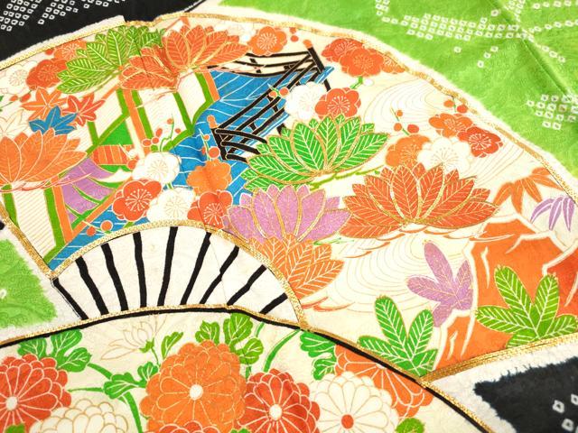 平和屋着物■豪華振袖 駒刺繍 絞り 扇面風景花文 金彩 正絹 逸品 DABH8665qa