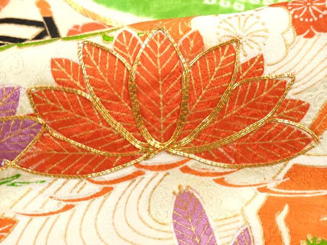 平和屋着物■豪華振袖 駒刺繍 絞り 扇面風景花文 金彩 正絹 逸品 DABH8665qa