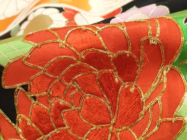 平和屋着物■豪華振袖 駒刺繍 花車文 牡丹 金彩 正絹 逸品 DABH8668qa