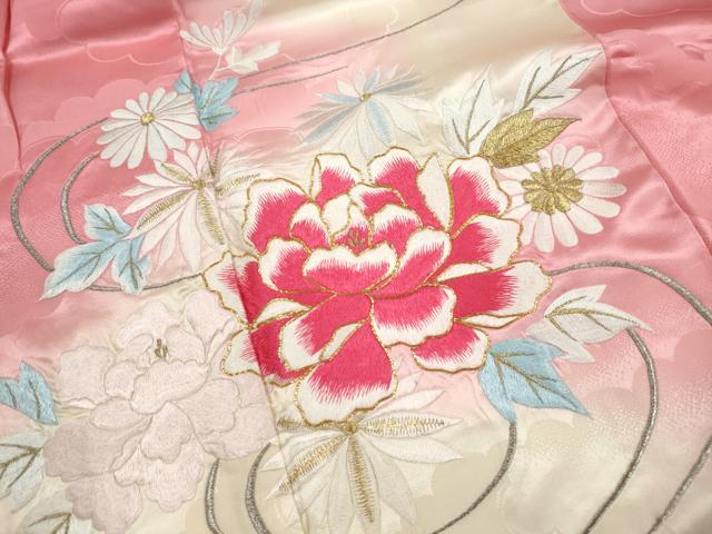 平和屋着物■豪華振袖 総刺繍 駒刺繍 重ね雲花文 牡丹 暈し染め 金銀糸 正絹 逸品 DABH8670qa