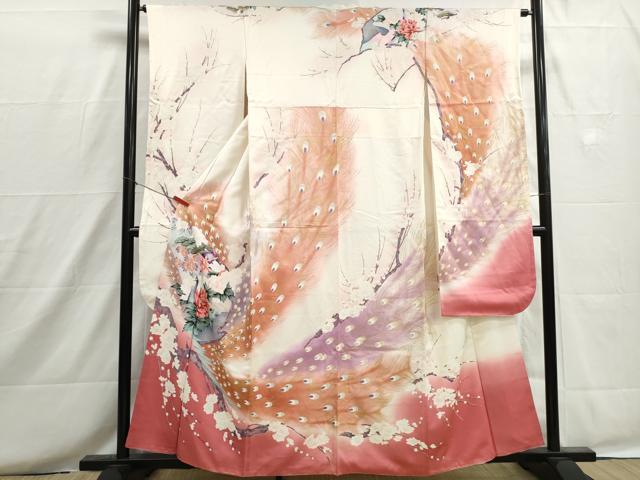 平和屋着物■豪華振袖 孔雀花文 牡丹 暈し染め 金彩 正絹 逸品 DABH8673qa
