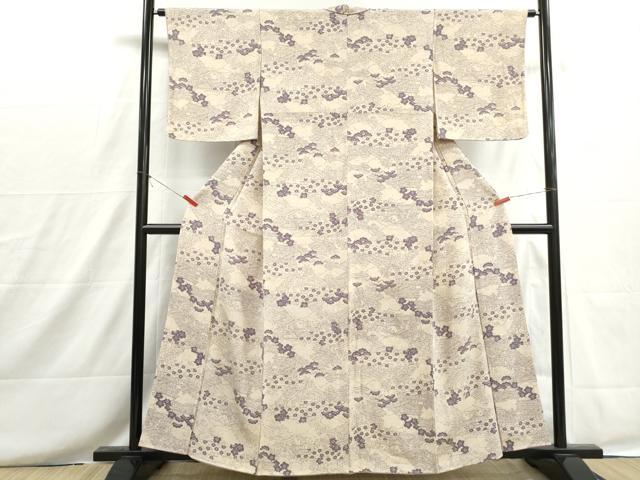 平和屋着物■上質な小紋 型染め 風景文 松竹梅 鬼しぼ縮緬 正絹 逸品 DABH8686qa