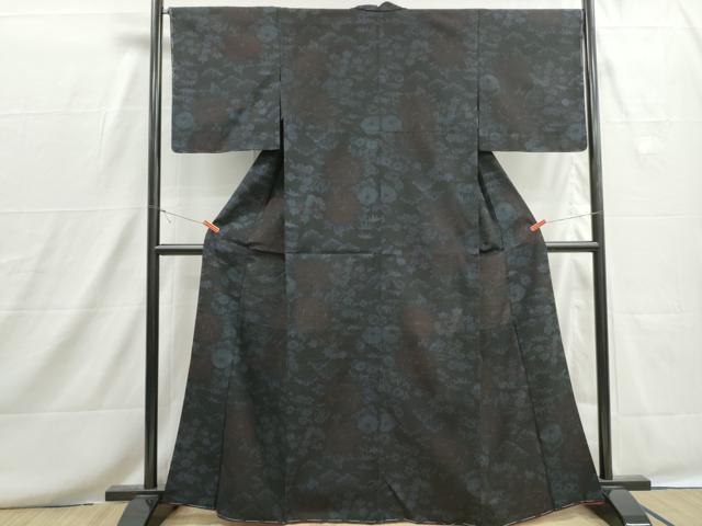 平和屋着物■結城紬 牡丹文 胴抜き仕立て 正絹 逸品 DABH8693qa
