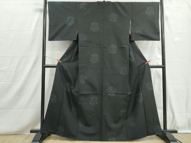 平和屋着物■上質な紬 抽象花文 黒地 鈴乃屋扱い 正絹 逸品 DABH8698qa