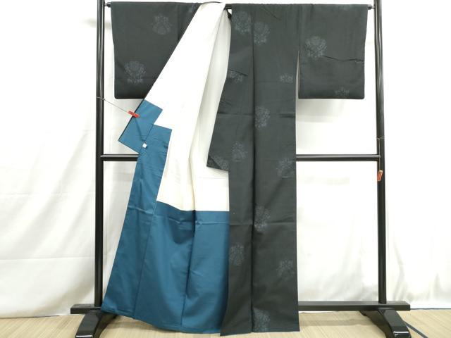 平和屋着物■上質な紬 抽象花文 黒地 鈴乃屋扱い 正絹 逸品 DABH8698qa