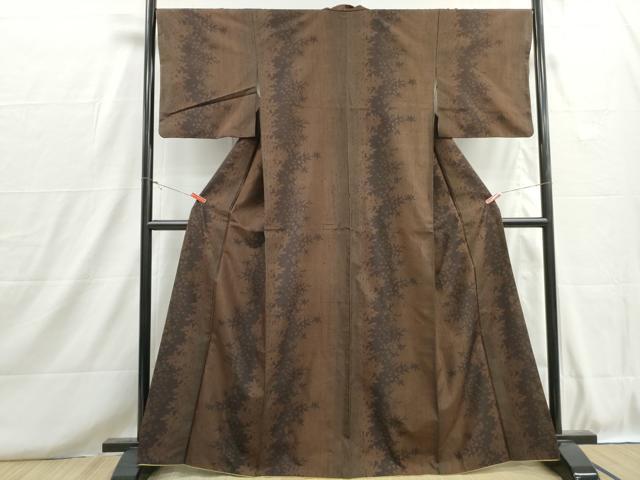 平和屋着物■上質な紬 草葉シルエット間道 暈し染め 正絹 逸品 DABH8715qa