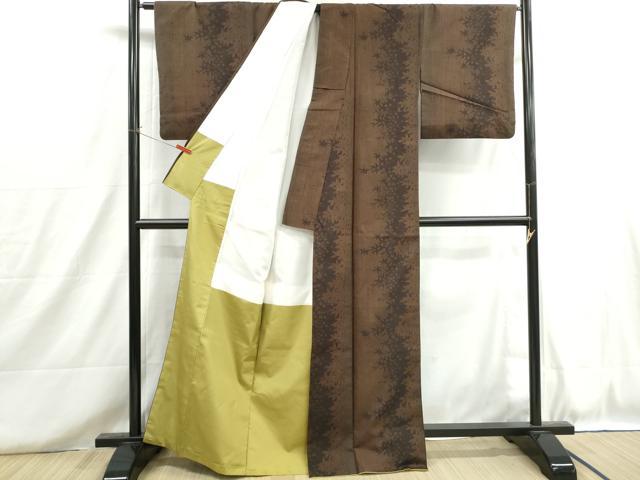平和屋着物■上質な紬 草葉シルエット間道 暈し染め 正絹 逸品 DABH8715qa