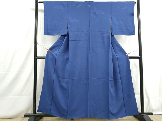平和屋着物■上質な色無地 流水重ね雲地紋 青藍色 正絹 逸品 DABH8719qa