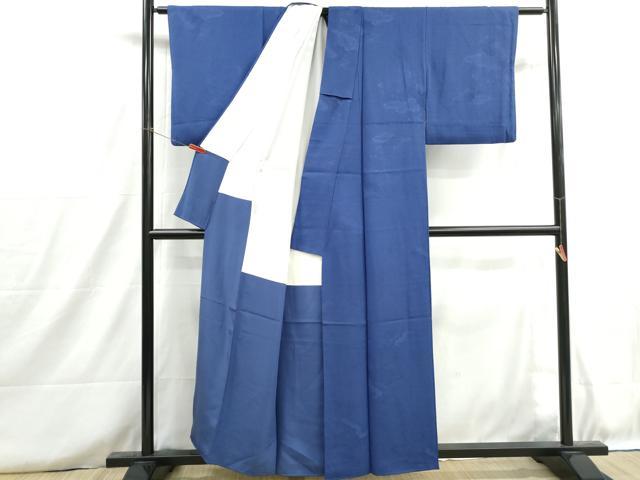 平和屋着物■上質な色無地 流水重ね雲地紋 青藍色 正絹 逸品 DABH8719qa