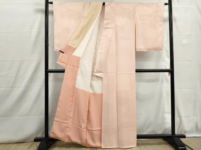 平和屋着物■上質な色無地 霞地紋 洗柿色 正絹 逸品 DABH8726qa