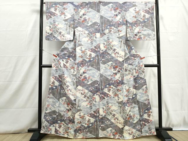 平和屋着物■上質な小紋 流水草花文 椿 暈し染め 金彩 正絹 逸品 DABH8750qa