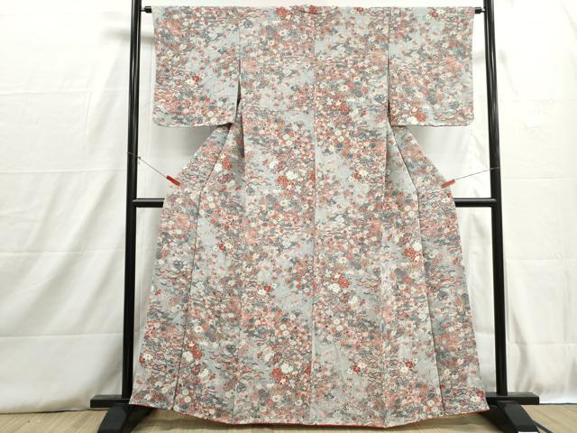 平和屋着物■上質な小紋 渡橋風景花文 松竹梅 鬼しぼ縮緬 正絹 逸品 DABH8756qa
