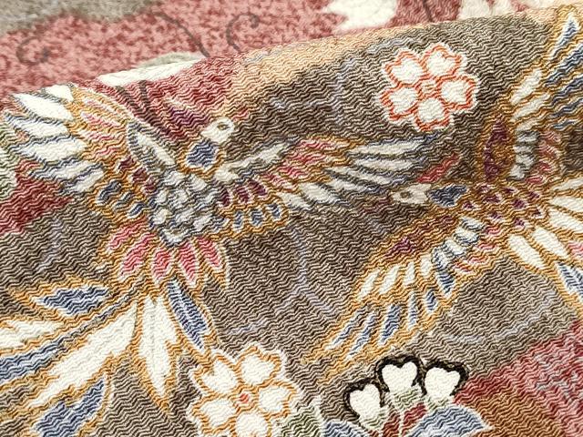平和屋着物■上質な小紋 エ霞花鳥文 金彩 鬼しぼ縮緬 正絹 逸品 DABH8760qa
