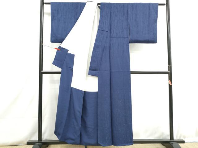 平和屋着物■上質な色無地 霞地紋 紺色 正絹 逸品 DABH8762qa