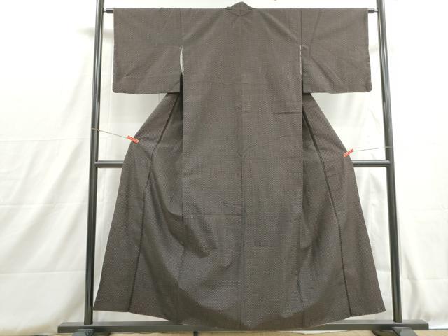 平和屋着物■上質な紬 絣文様 黒地 正絹 逸品 DABH8775qa