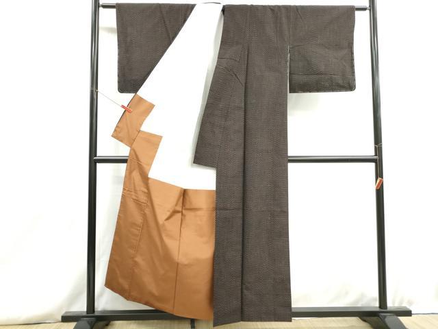平和屋着物■上質な紬 絣文様 黒地 正絹 逸品 DABH8775qa