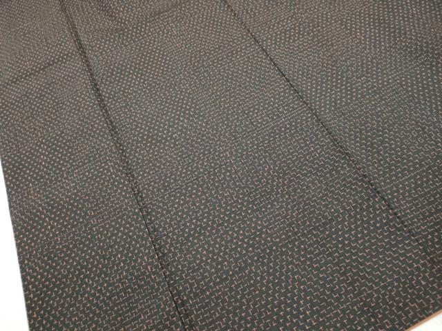 平和屋着物■上質な紬 絣文様 黒地 正絹 逸品 DABH8775qa