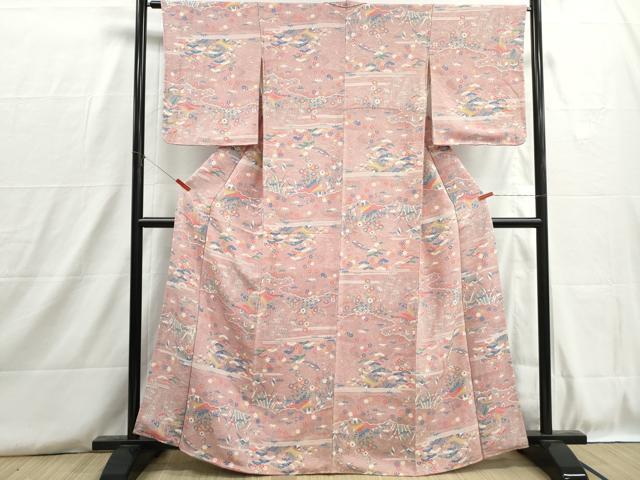 平和屋着物■上質な小紋 風景花文 松竹梅 鬼しぼ縮緬 正絹 逸品 DABH8789qa