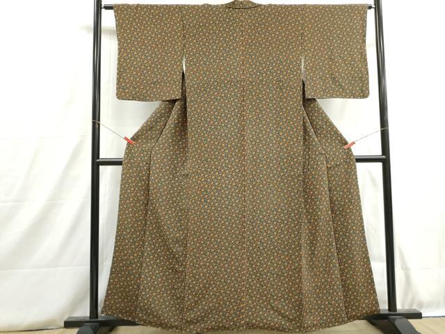 平和屋着物■上質な小紋 花唐草文 鬼しぼ縮緬 正絹 逸品 DABH8796qa