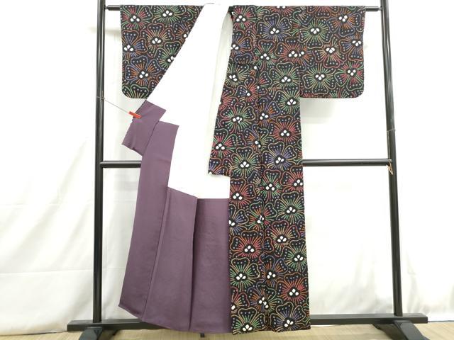 平和屋着物■上質な小紋 総絞り 花尽くし 黒地 正絹 逸品 DABH8810qa
