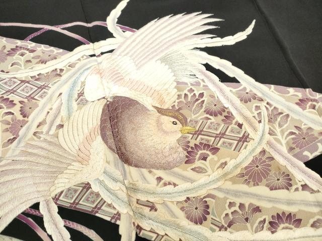 平和屋着物■豪華黒留袖 刺繍 鳳凰花文 金銀糸 正絹 逸品 DABH8815qa