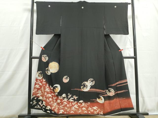 平和屋着物■豪華黒留袖 駒刺繍 立波飛鶴文 松竹梅 亀 暈し染め 金彩 正絹 逸品 DABH8816qa