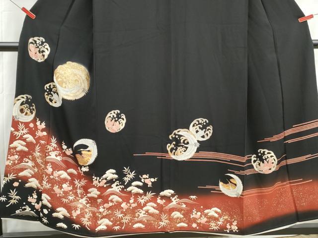 平和屋着物■豪華黒留袖 駒刺繍 立波飛鶴文 松竹梅 亀 暈し染め 金彩 正絹 逸品 DABH8816qa