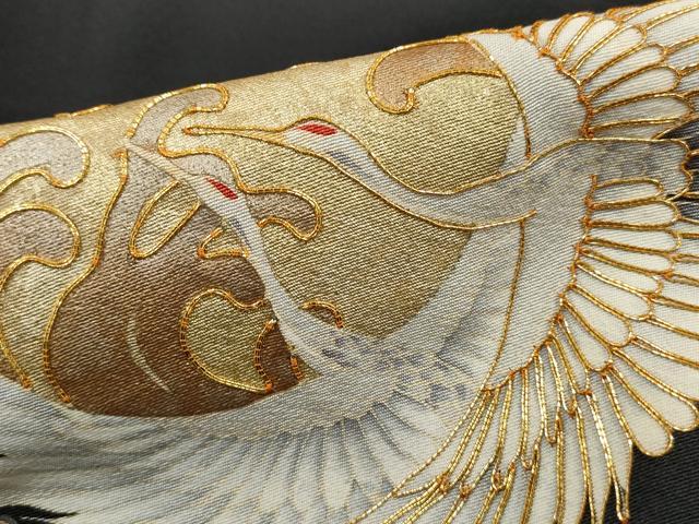 平和屋着物■豪華黒留袖 駒刺繍 立波飛鶴文 松竹梅 亀 暈し染め 金彩 正絹 逸品 DABH8816qa
