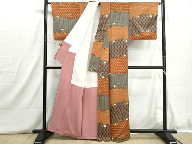 平和屋着物■日本のきもの研究家 三田村環 小紋 立涌枝梅文 金彩 正絹 逸品 DABH8818qa