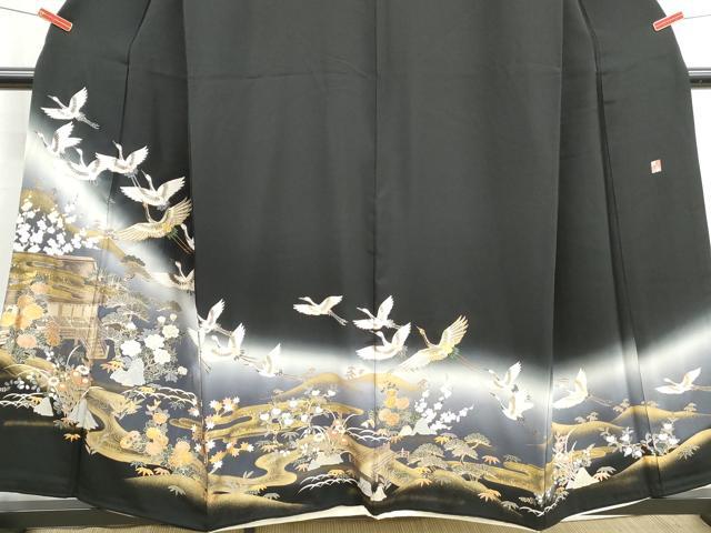 平和屋着物■豪華黒留袖 作家物 駒刺繍 風景群鶴文 暈し染め 金銀彩 正絹 逸品 DABH8828qa