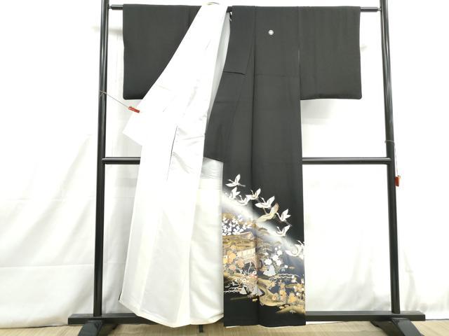 平和屋着物■豪華黒留袖 作家物 駒刺繍 風景群鶴文 暈し染め 金銀彩 正絹 逸品 DABH8828qa