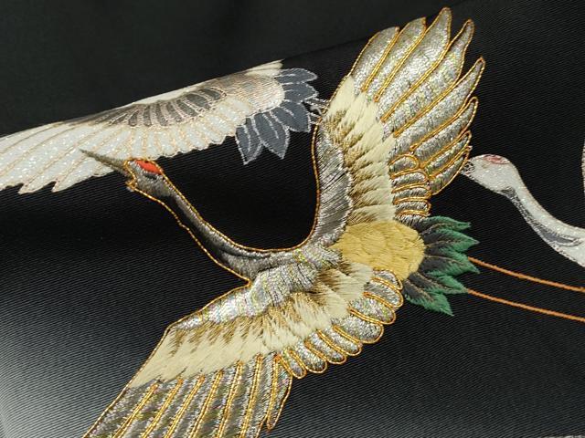 平和屋着物■豪華黒留袖 作家物 駒刺繍 風景群鶴文 暈し染め 金銀彩 正絹 逸品 DABH8828qa