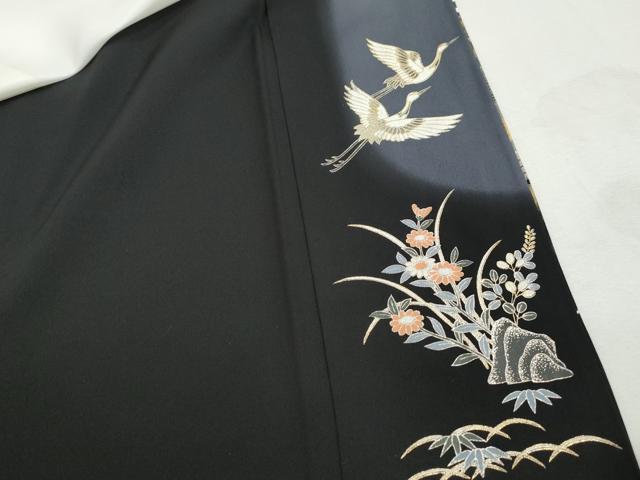 平和屋着物■豪華黒留袖 作家物 駒刺繍 風景群鶴文 暈し染め 金銀彩 正絹 逸品 DABH8828qa