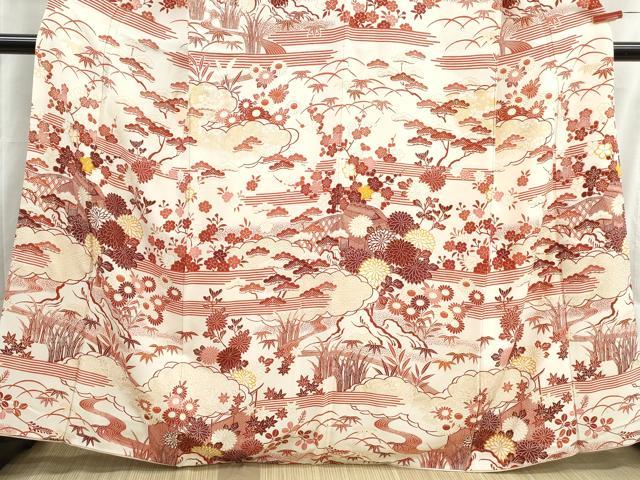 平和屋着物■訪問着 型染め 風景花文 松竹梅 金彩 正絹 逸品 DABH8832qa