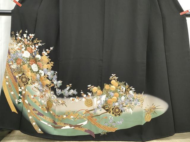 平和屋着物■豪華黒留袖 鬘帯花車文 花籠 暈し染め 金彩 正絹 逸品 DABH8833qa