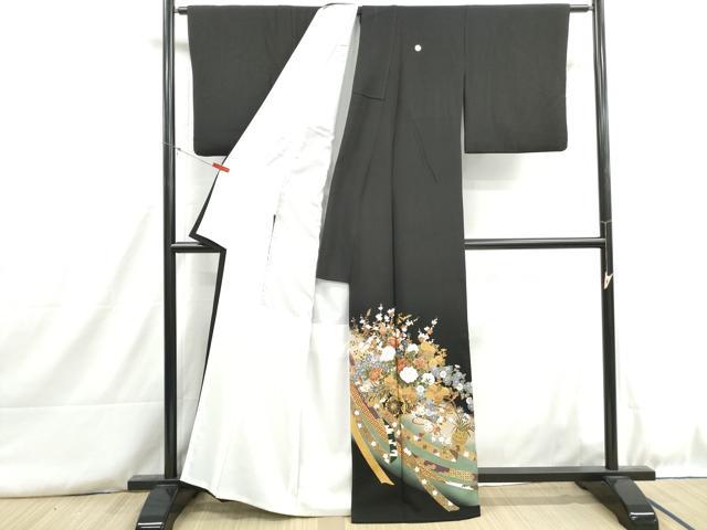 平和屋着物■豪華黒留袖 鬘帯花車文 花籠 暈し染め 金彩 正絹 逸品 DABH8833qa